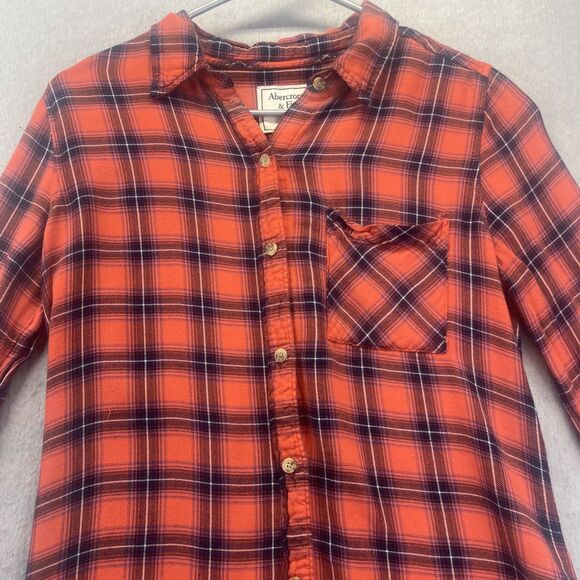 Abercrombie & Fitch Shirt Womens S Red Plaid Lightweight Western Outdoor Y2K - Picture 3 of 9